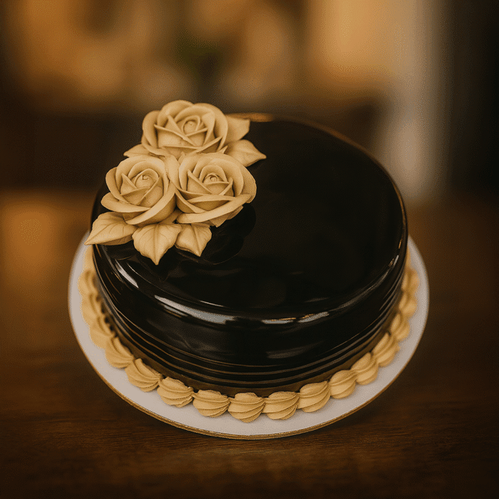 Chocolate Glazed Cake with Choco Rose on Top - Image 1