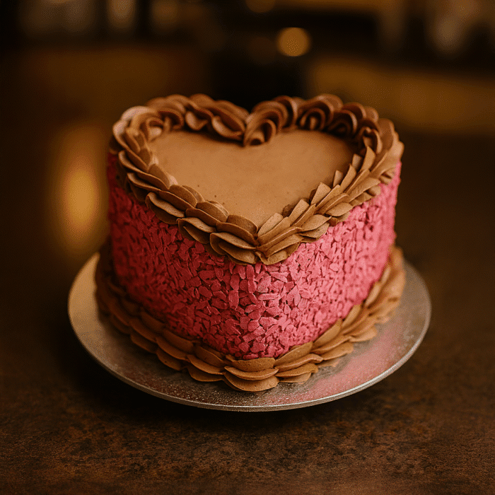 Chocolate Pink Sprinkles Heart Shape Cake - Image 1