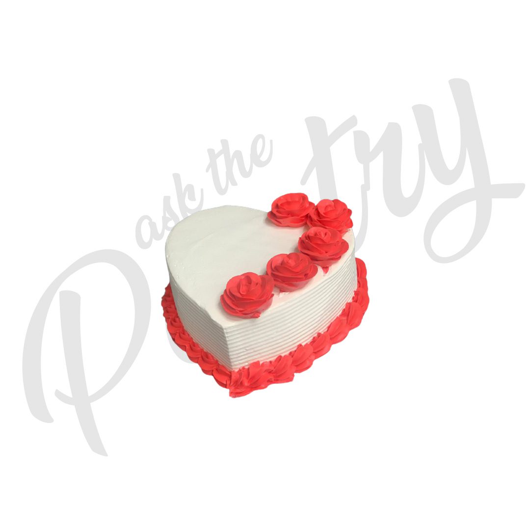 White & Pink Roses Heart Shape Cake