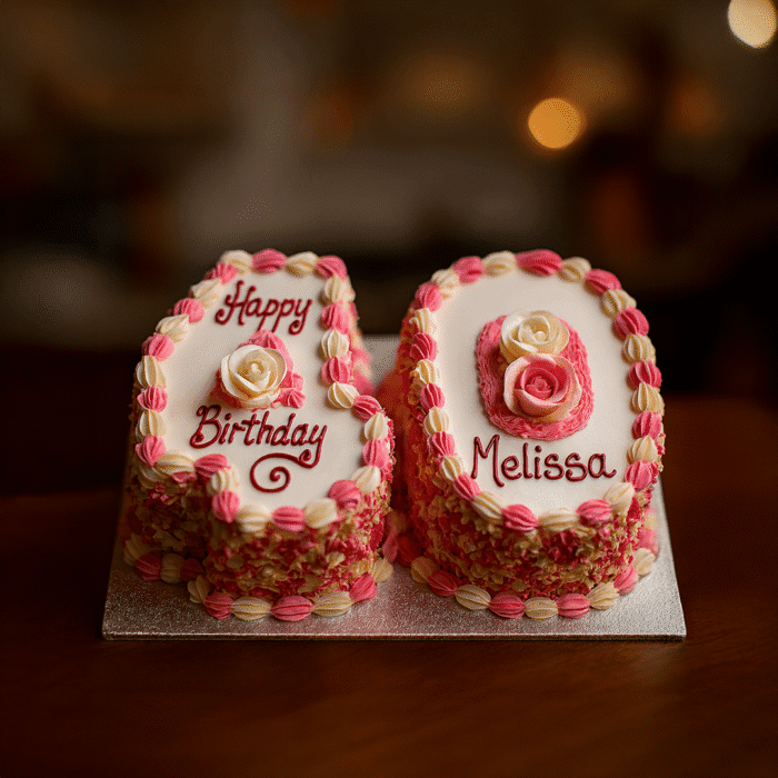 Pink & White Trim Num Cake - Image 1
