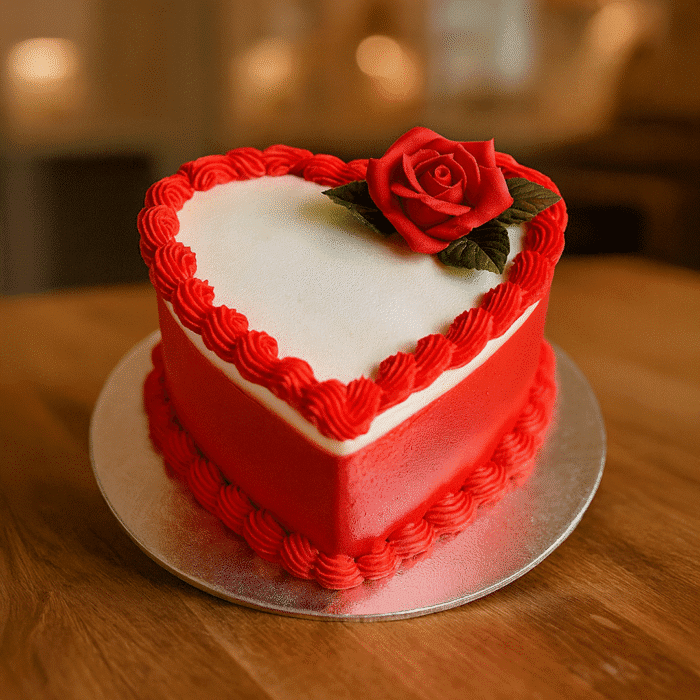 Red Colour Heart Shape Cake - Image 1