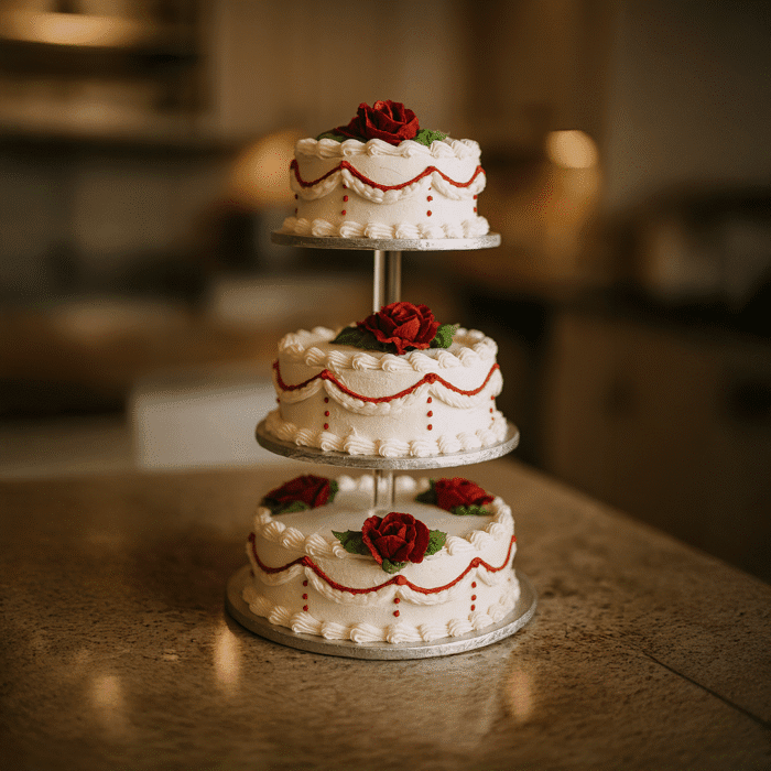 Red Rose & Red Drip Cake (3 tier) - Image 1