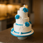 Sky Blue Rose With White Decoration Wedding Cake (3 tier)