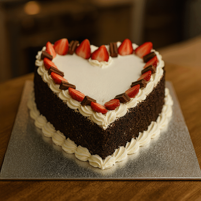 Strawberry & Flakes Heart Shape Cake - Image 1