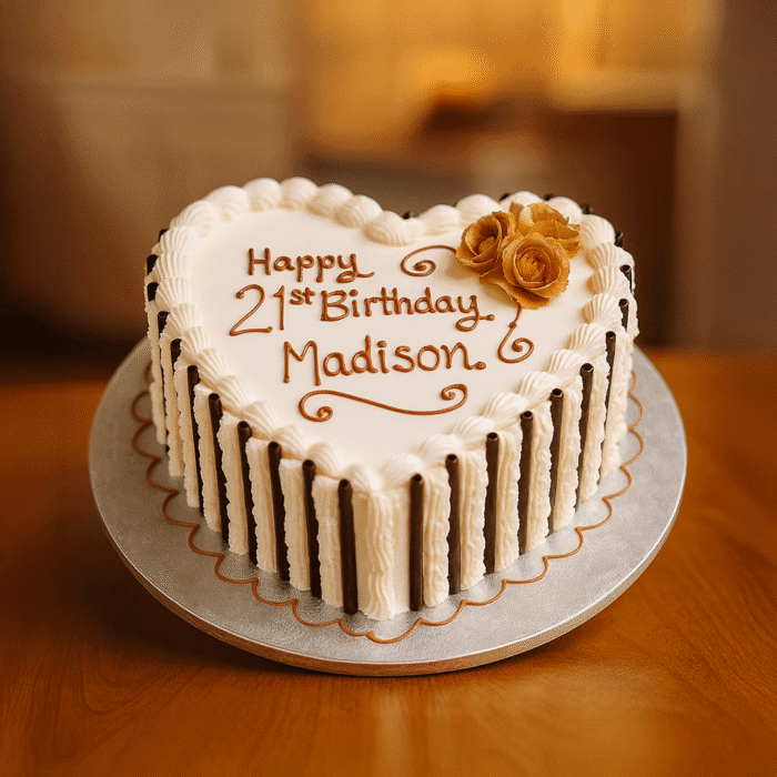 Victoria Sponge Heart Shape Cake with Milk Chocolate Sticks - Image 1