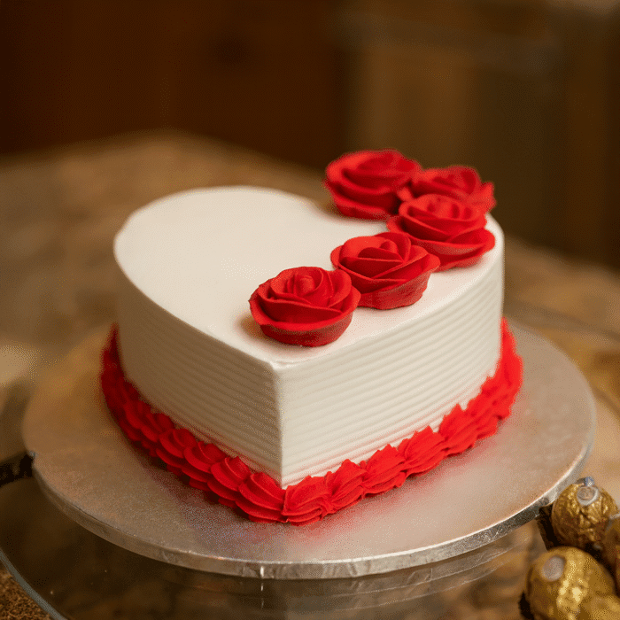 White & Pink Roses Heart Shape Cake - Image 1
