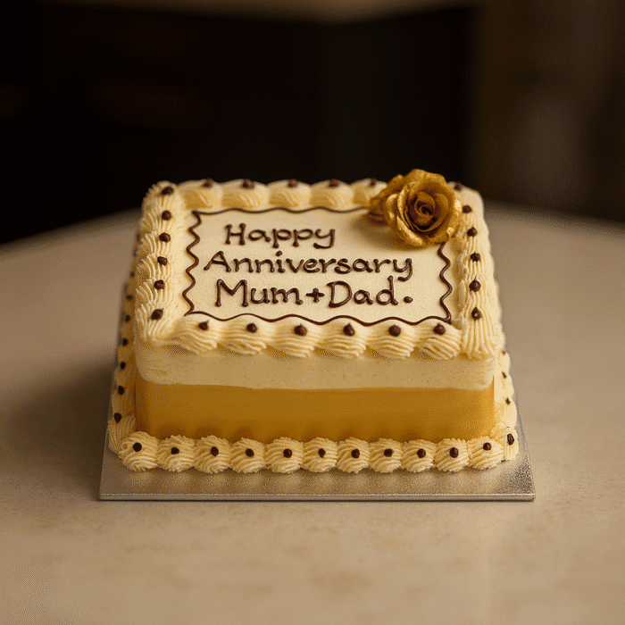 Gold Rose Square  Birthday Cake - Image 1