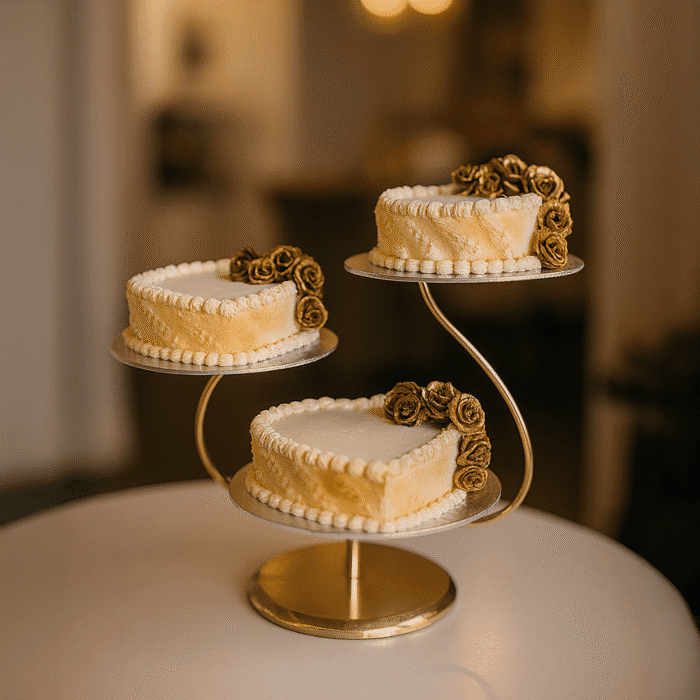 Heart Shape With Gold Flower Wedding Cake (3 tier) - Image 1