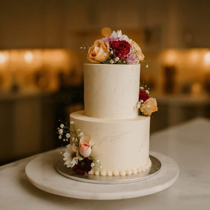 Multi Roses Wedding Cake (2 Tier) - Image 1