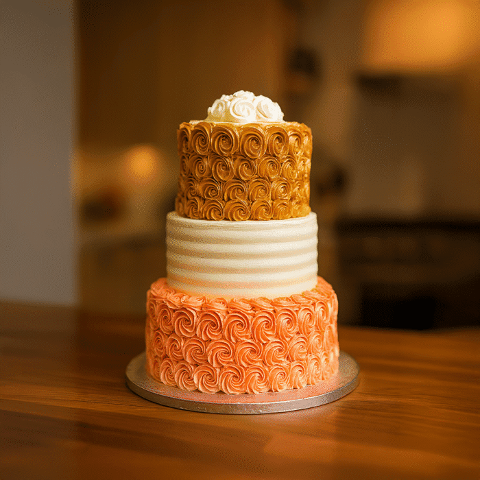 Pink & Gold Swirls Wedding Cake (3 tier) - Image 1