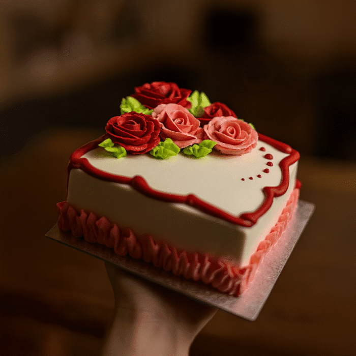 Pink & red Rose Square Butter Cream Cake - Image 1