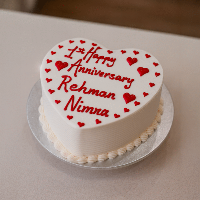 White Anniversary Heart Cake - Image 1