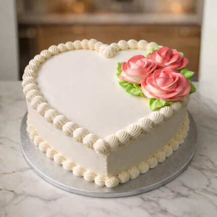 Heart Cake With Pink Flowers