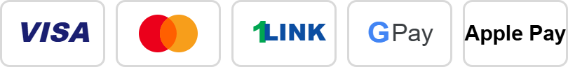 We accept Visa, Mastercard, 1LINK, Google Pay and Apple Pay